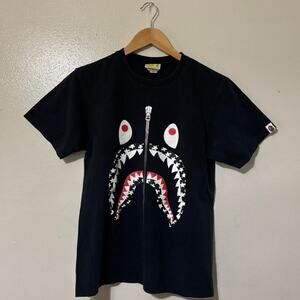 Vintage A Bathing Ape BAPE Black Shark Face Zipper Graphic T-Shirt Size Men’s S